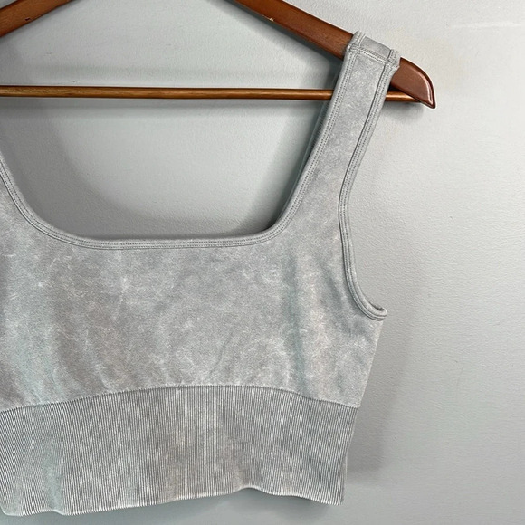 GUESS Grey Crop Tank Top/Sports Bra Logo Nylon  Stretch Acid Wash 80’s Vibe M/L - Picture 3 of 10